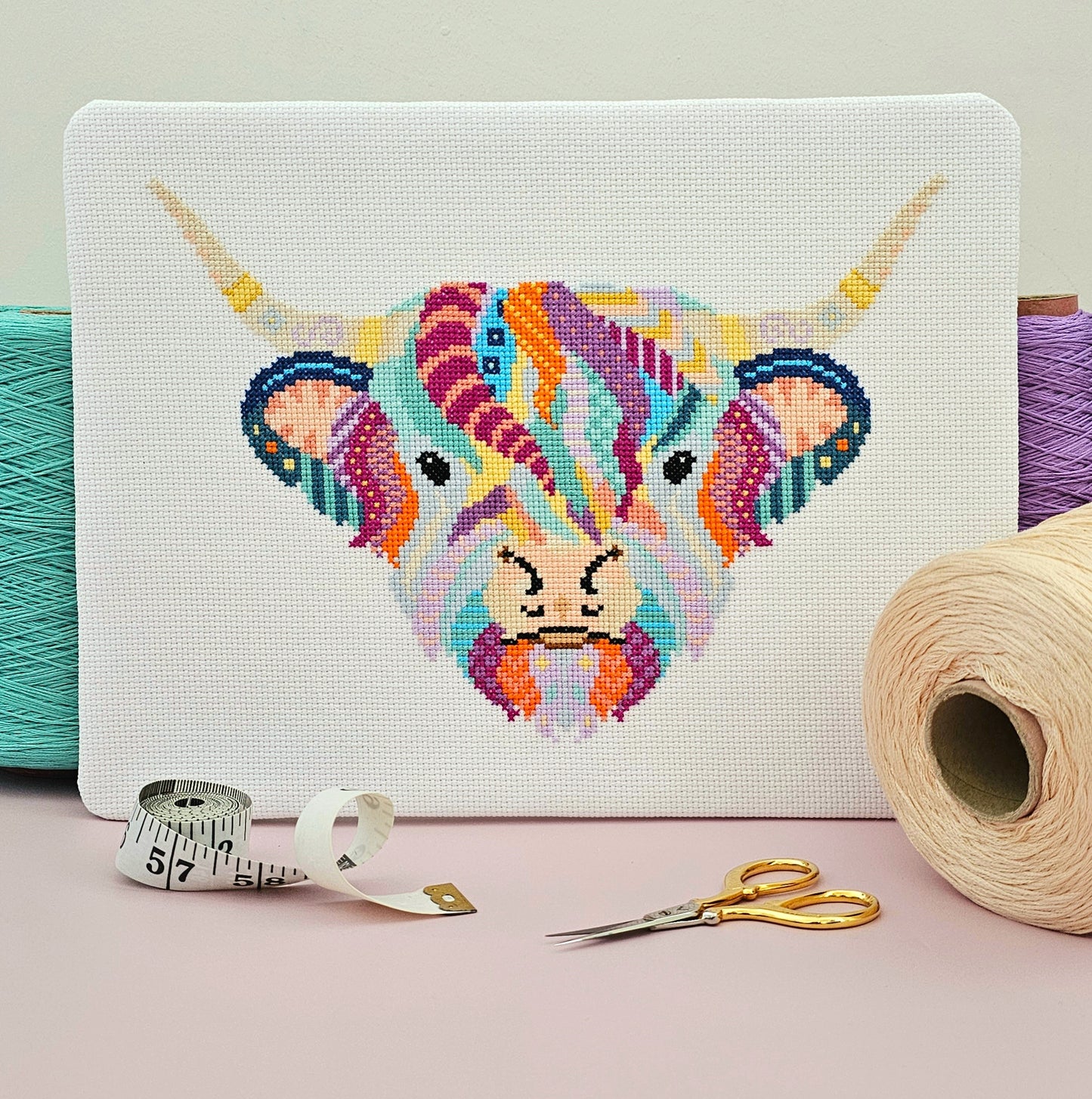 Mandala Highland Cow Counted Cross Stitch Kit