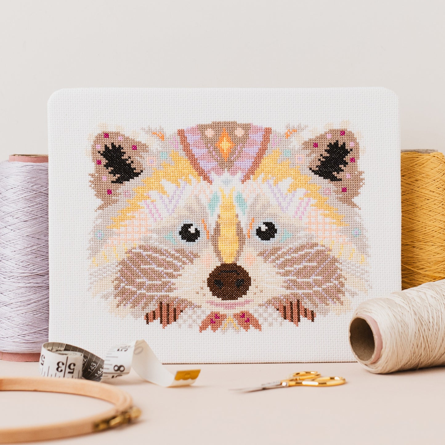 Mandala Raccoon Counted Cross Stitch Kit