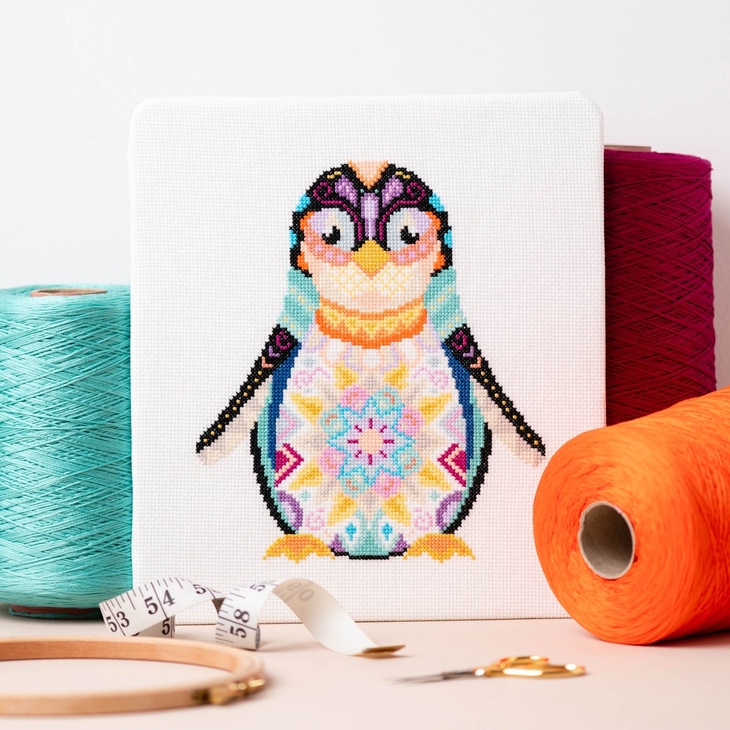 Mandala Penguin Counted Cross Stitch Kit